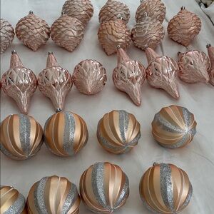 Elegant Rose Gold and Silver Holiday Ornaments Set